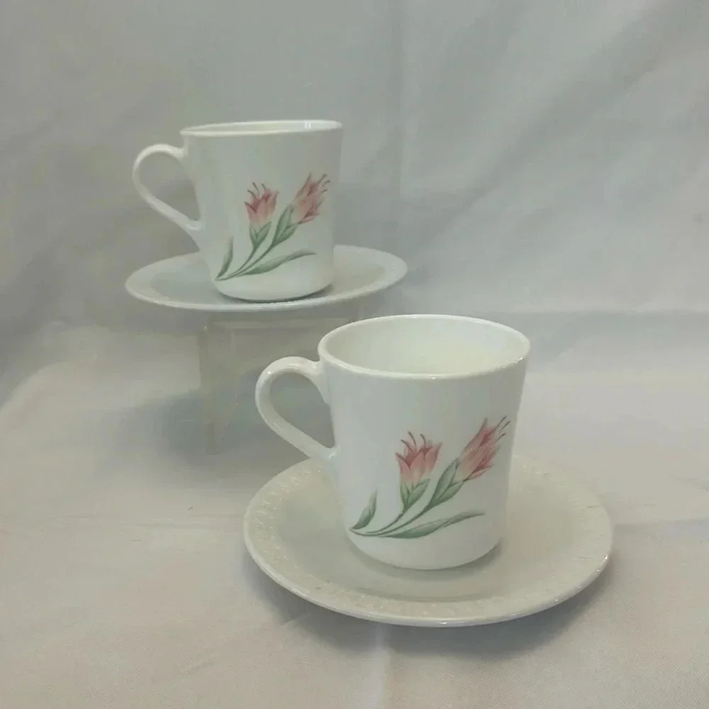 Corning Corelle Spring Breeze Cups and Saucers 10 oz, Made in the USA